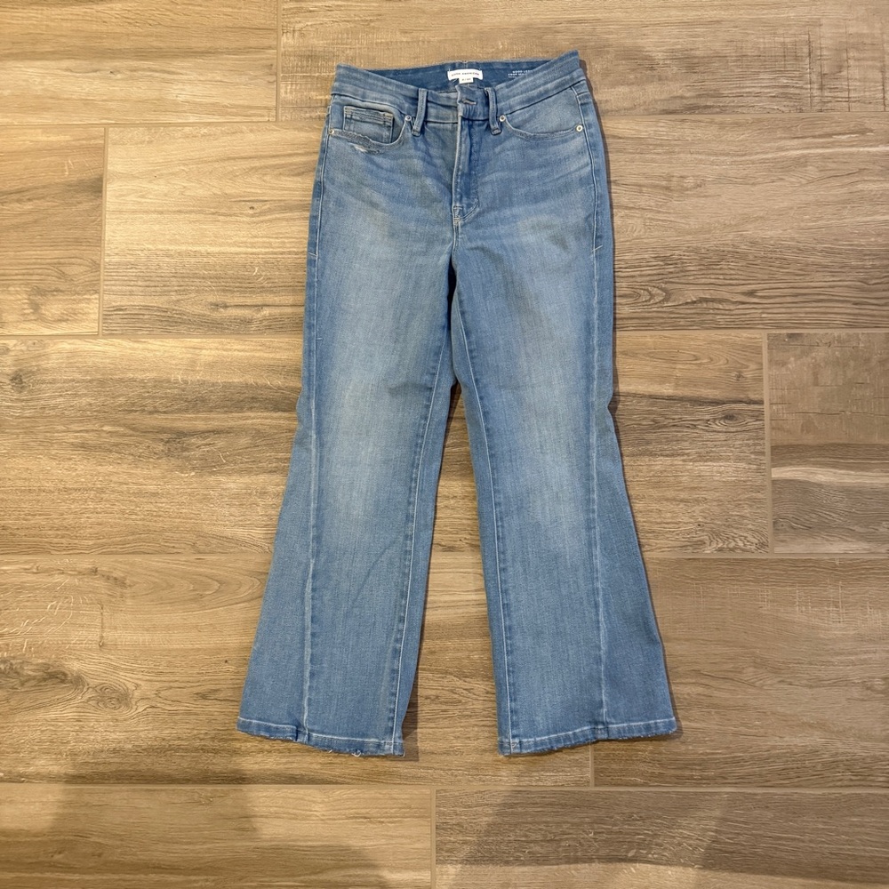 Good American Good Legs Crop Mini Boot Jeans Size 4 Light Wash